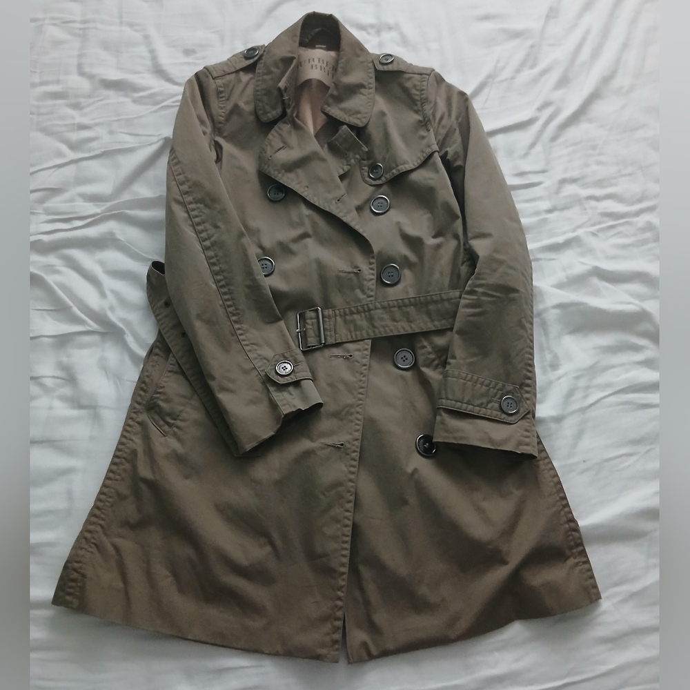 Burberry Olive Double-Breasted Trench Coat